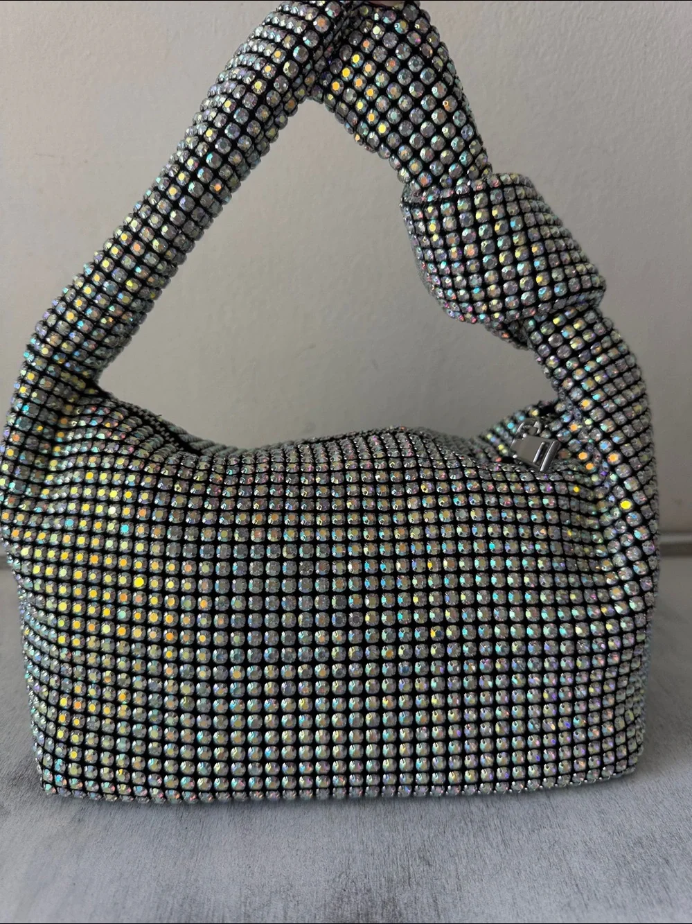 Madison West Knotted Aurora Boraelis Rhinestone Dumpling Evening Handbag